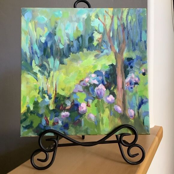 Abstract Painting Original Landscape Green Meadow Oil on Canvas Impressionism - Picture 1 of 4